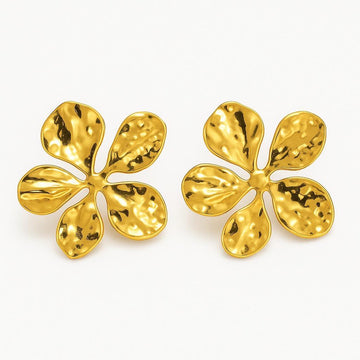 Hammered Gold Floral Statement Earring
