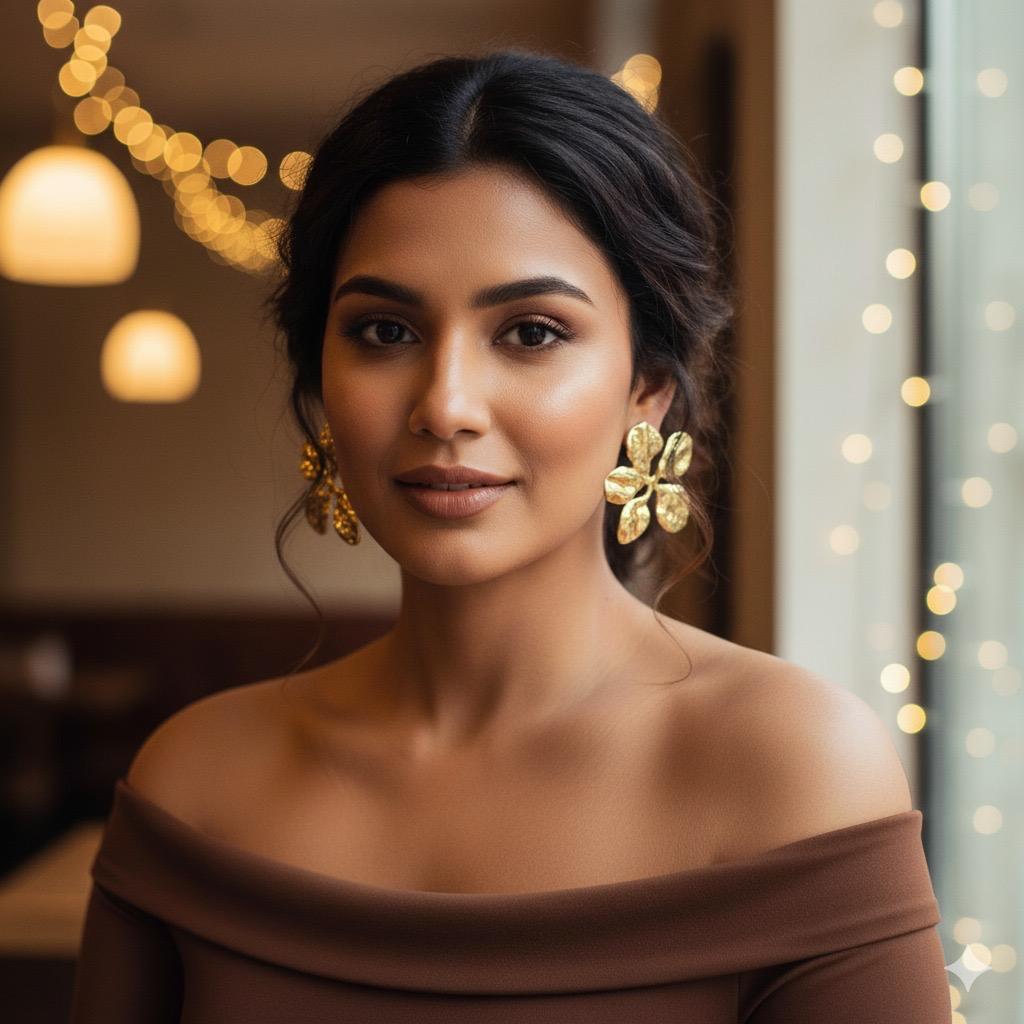 Hammered Gold Floral Statement Earring