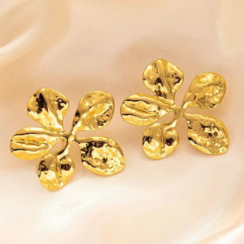 Hammered Gold Floral Statement Earring