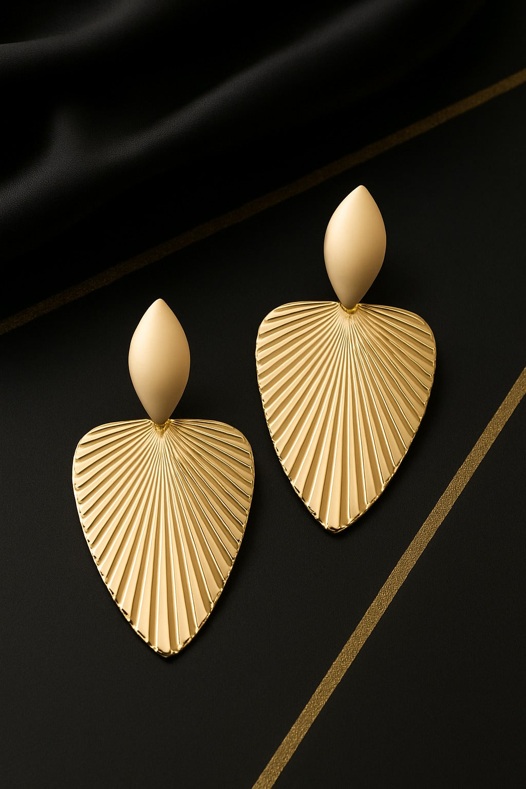 Elegant Gold Fan Leaf Statement Earring