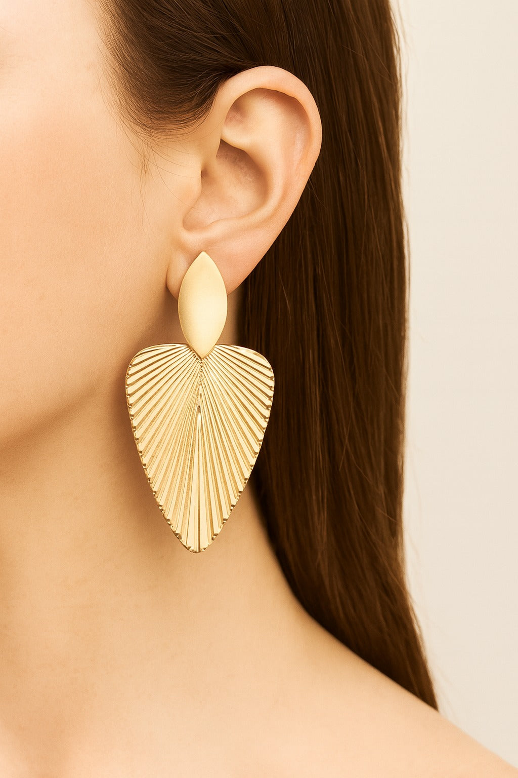 Elegant Gold Fan Leaf Statement Earring