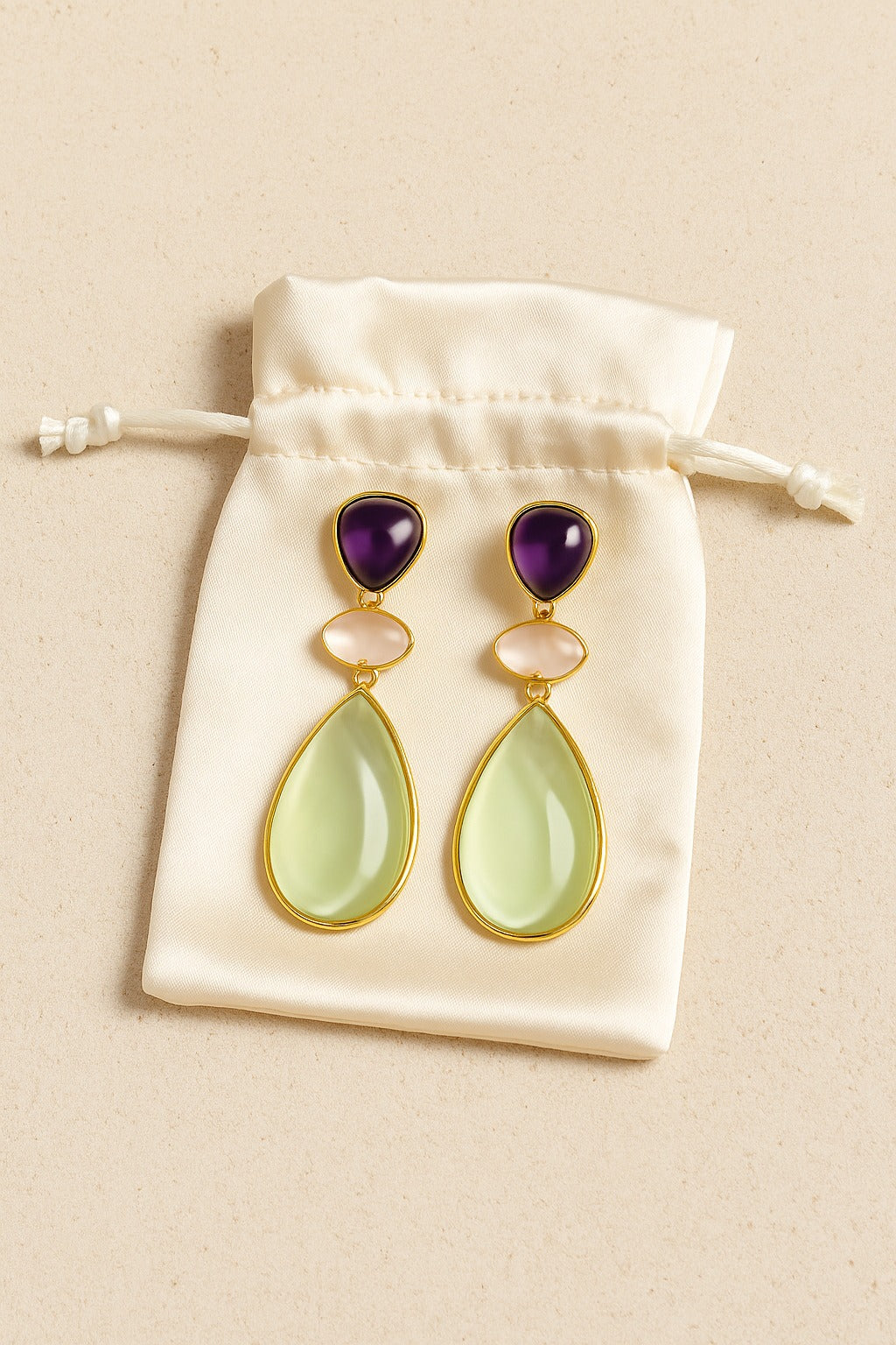 Elegant Triple Stone Drop Earring