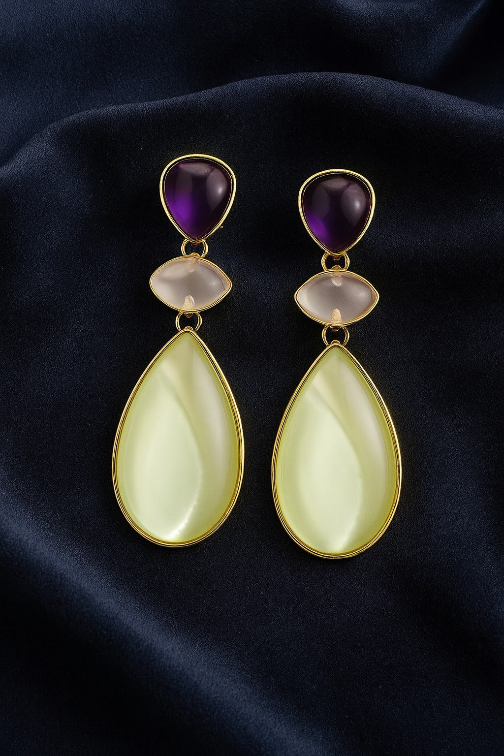 Elegant Triple Stone Drop Earring