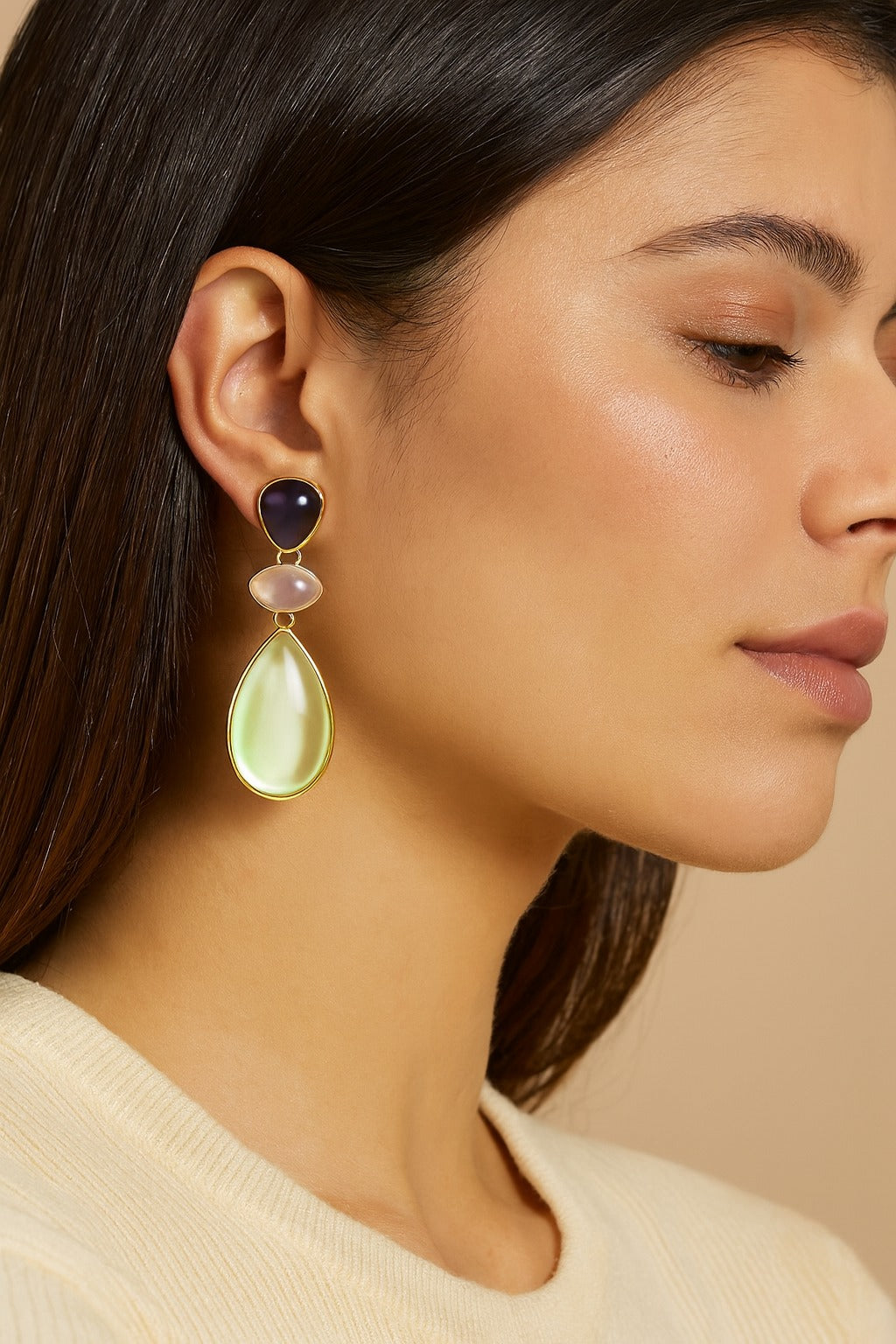Elegant Triple Stone Drop Earring