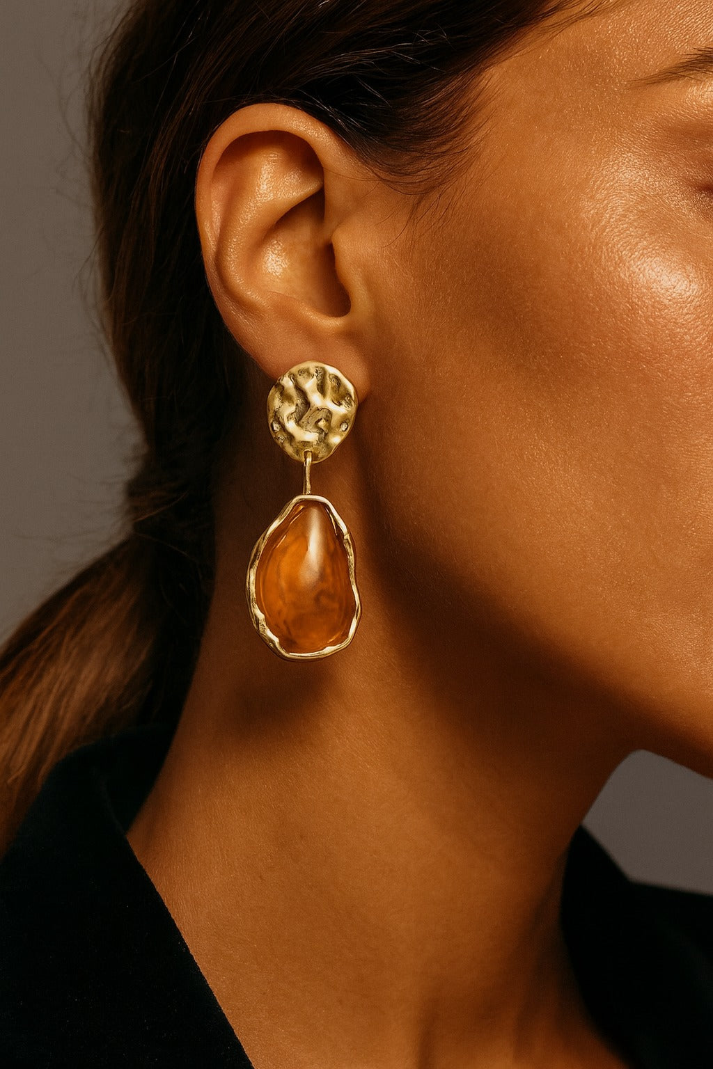 Amber Gold Drop Earring