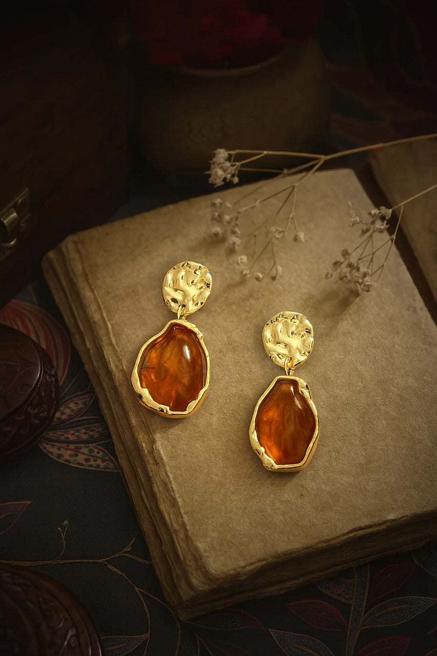 Amber Gold Drop Earring