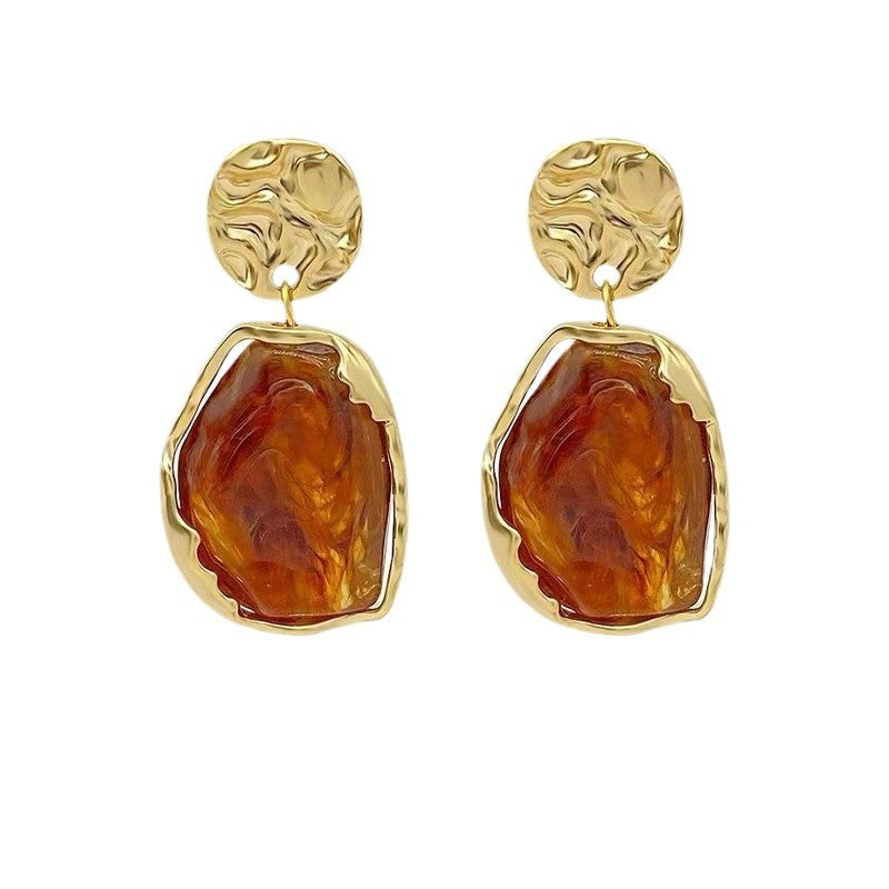 Amber Gold Drop Earring