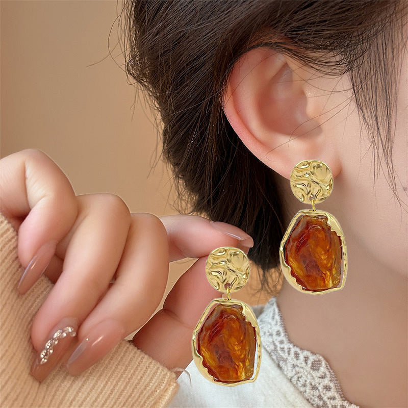 Amber Gold Drop Earring