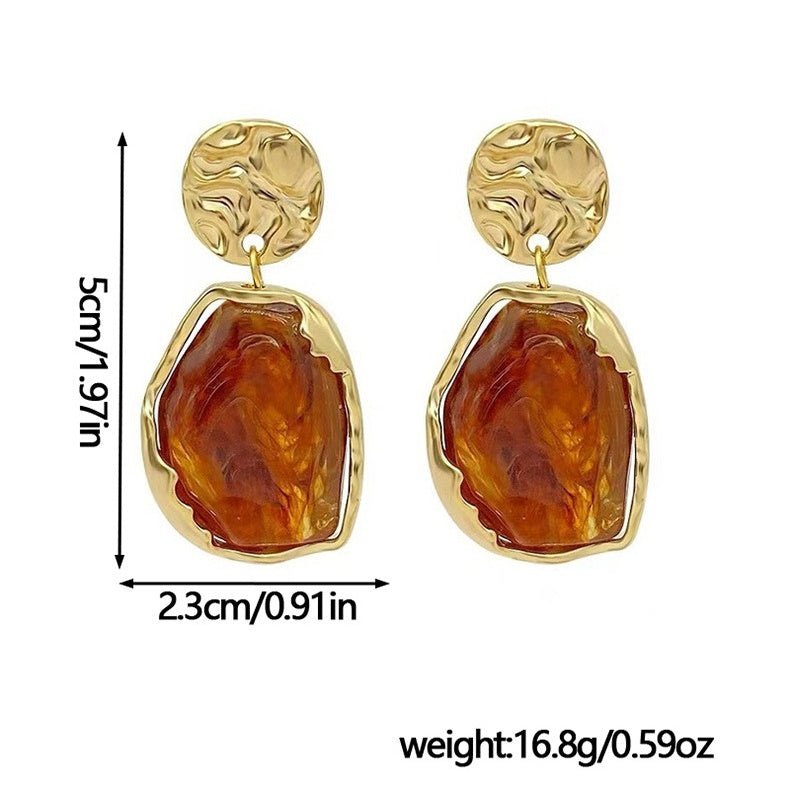 Amber Gold Drop Earring
