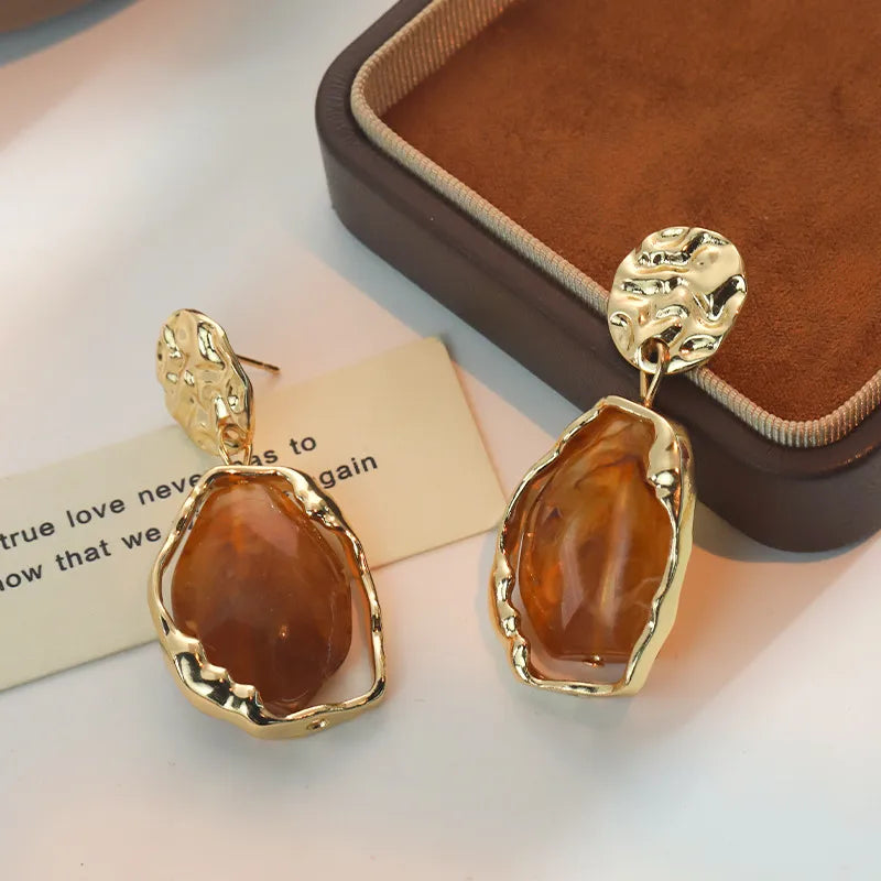 Amber Gold Drop Earring