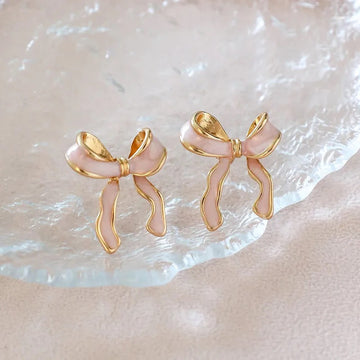 Blush Pink Enamel Bow Stud Earring