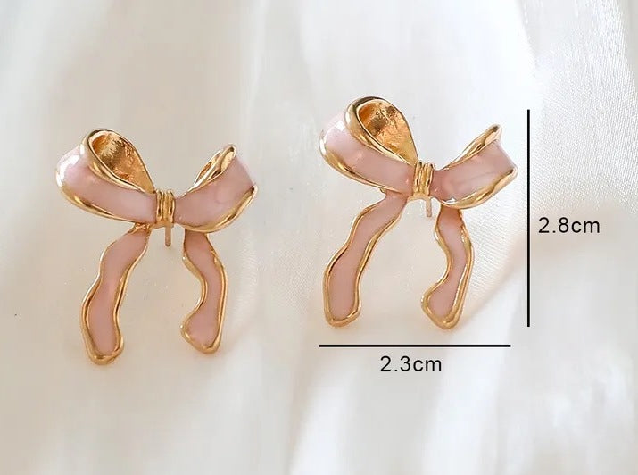 Blush Pink Enamel Bow Stud Earring