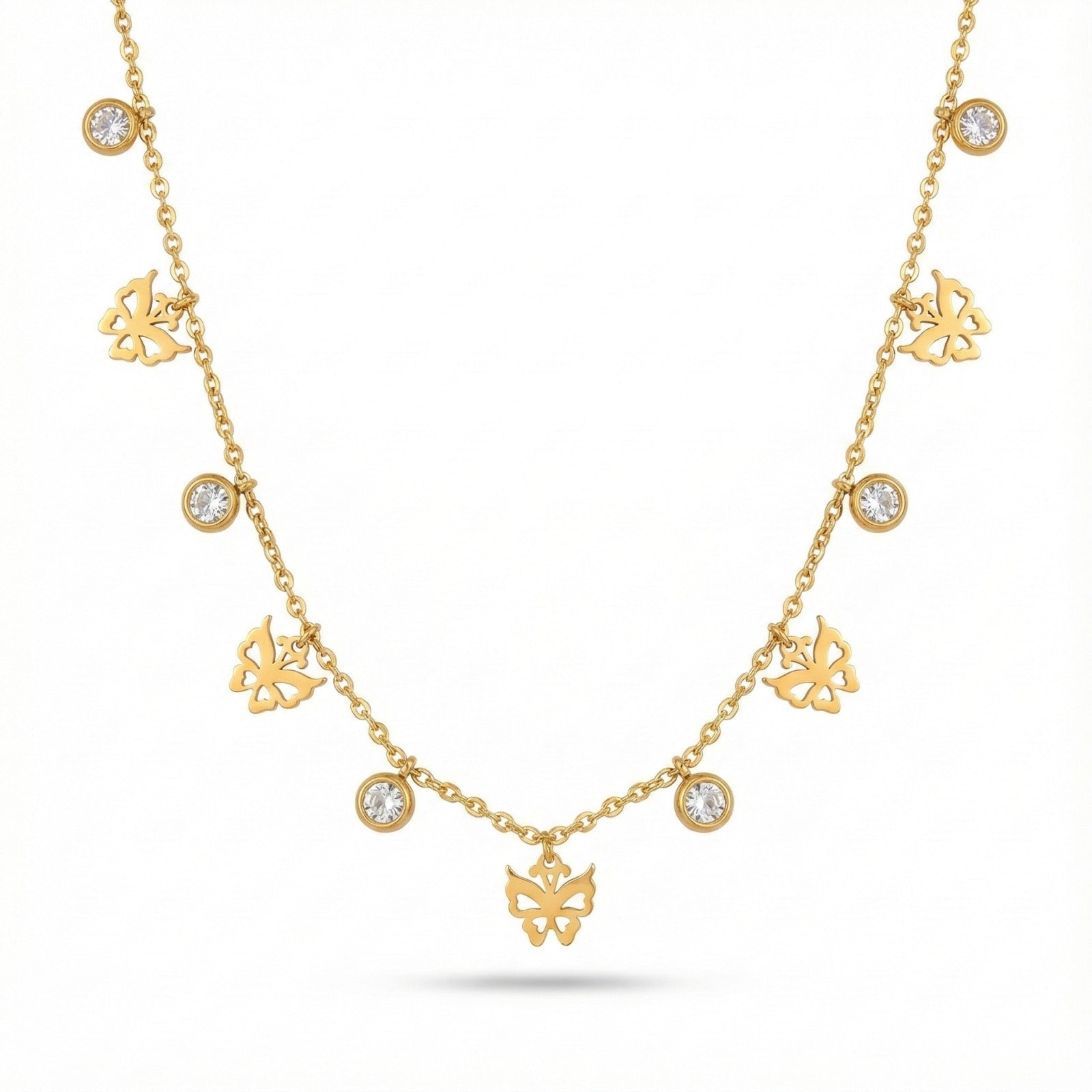 18K Gold Plated Leaf Charm Necklace with Crystal Accents