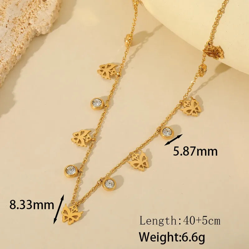 18K Gold Plated Leaf Charm Necklace with Crystal Accents