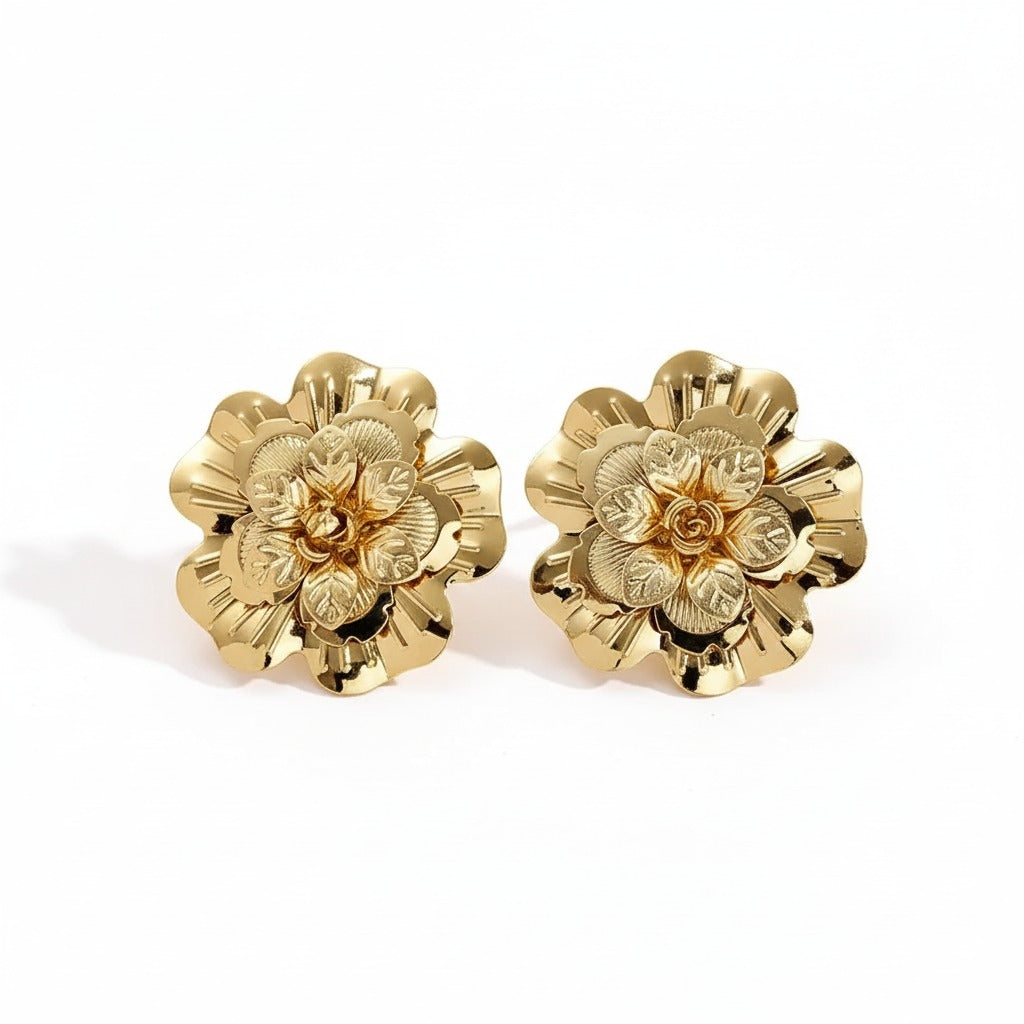 Gold Floral Statement Stud Earring