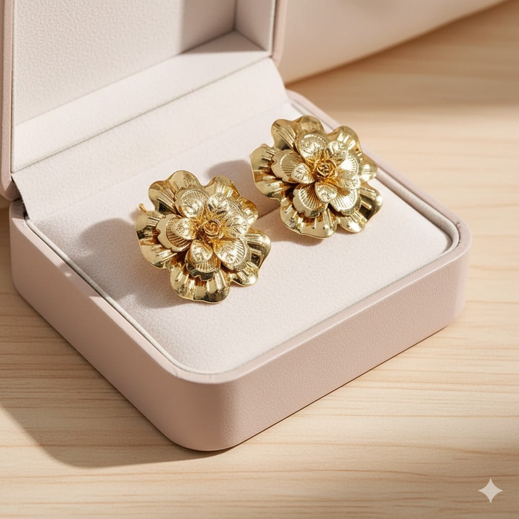 Gold Floral Statement Stud Earring