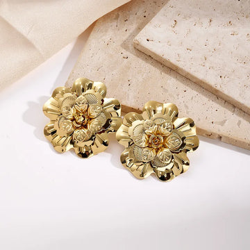 Gold Floral Statement Stud Earring