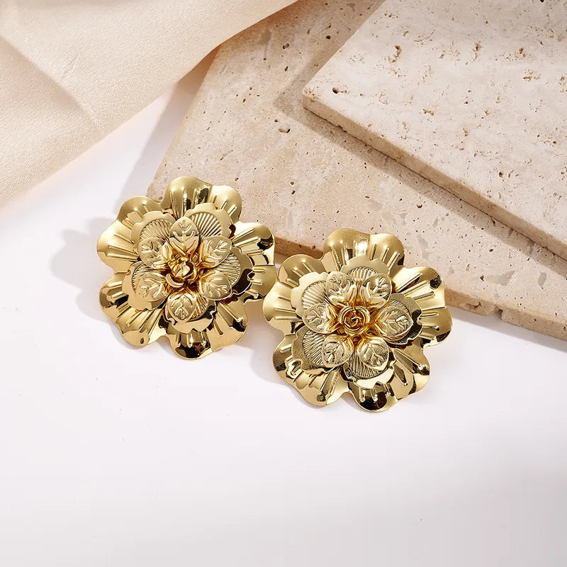 Gold Floral Statement Stud Earring