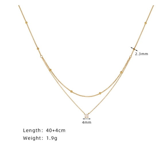 Layered Gold Chain Necklace with Solitaire Pendant