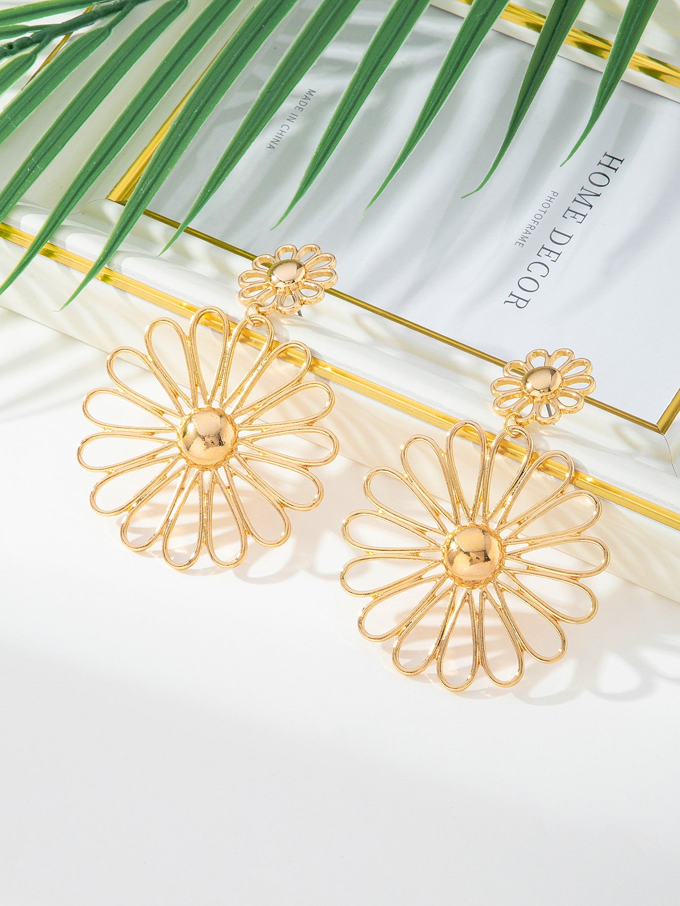 Gold Finish Floral Drop Earring