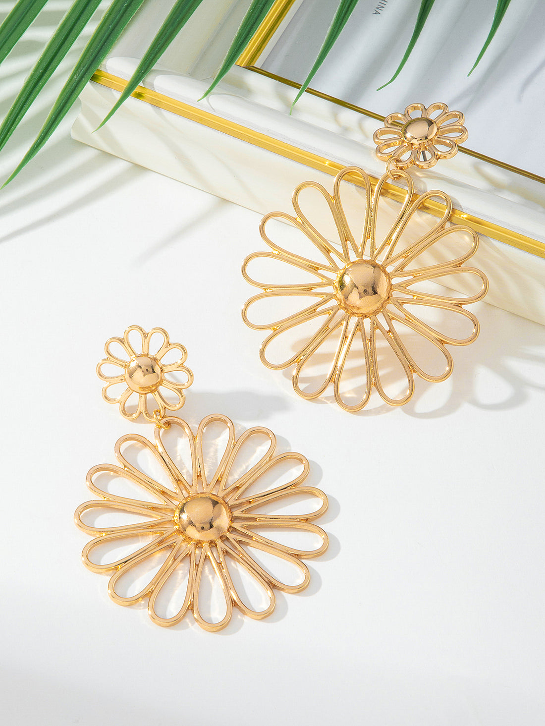 Gold Finish Floral Drop Earring