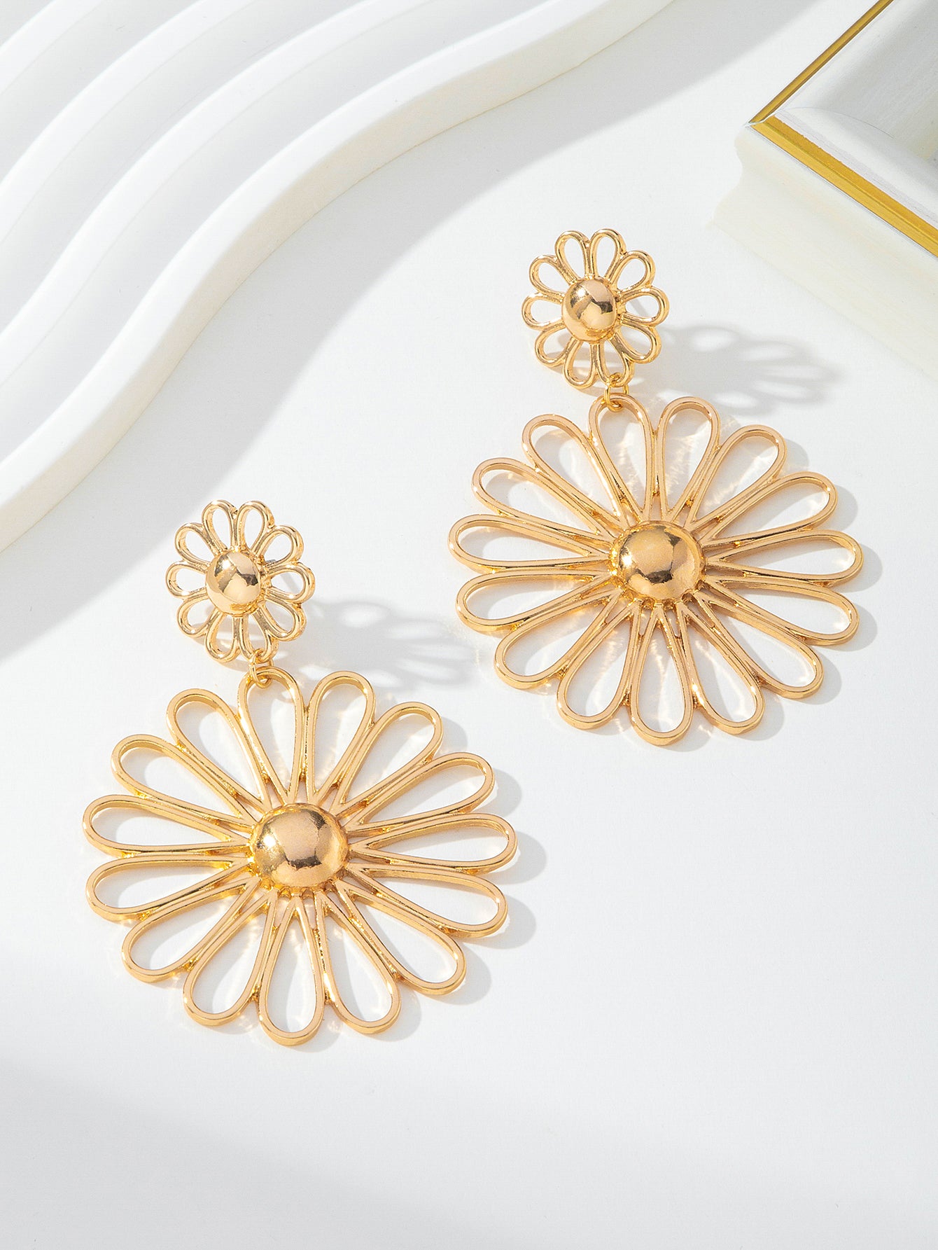 Gold Finish Floral Drop Earring