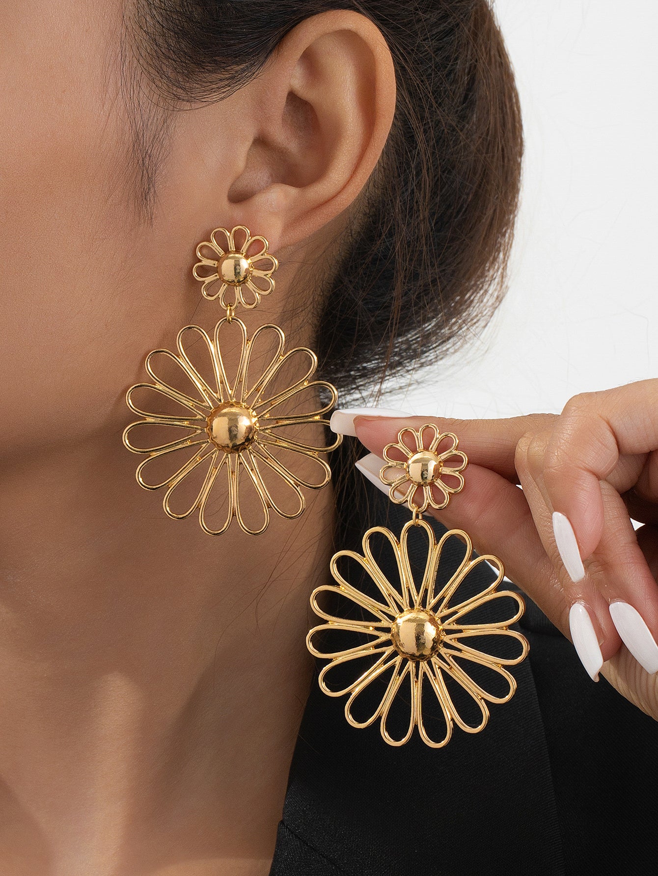 Gold Finish Floral Drop Earring