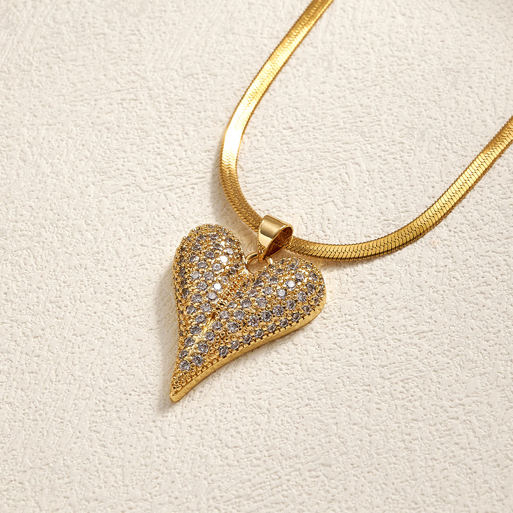 18K Gold Electroplated Heart Pendant Necklace