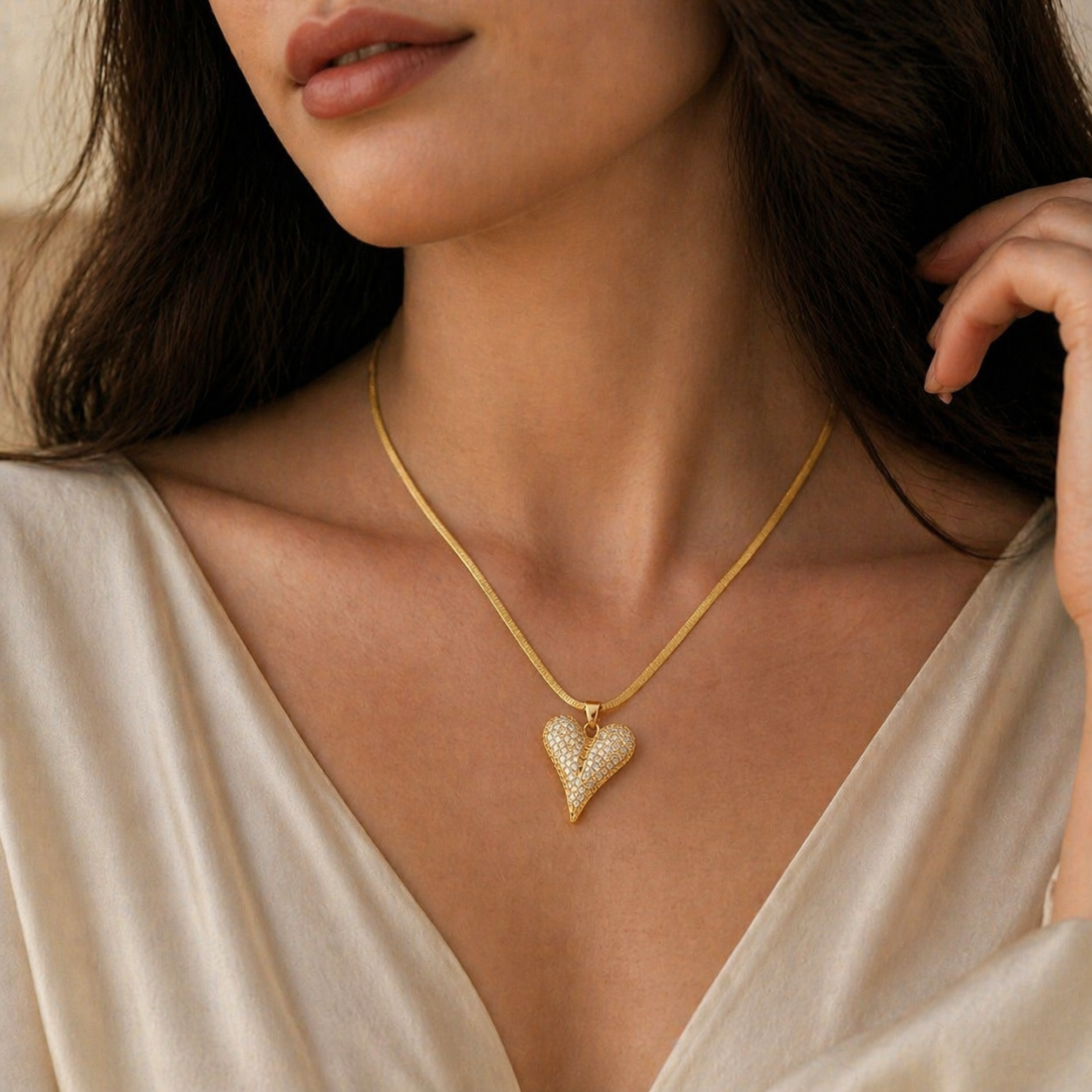 18K Gold Electroplated Heart Pendant Necklace