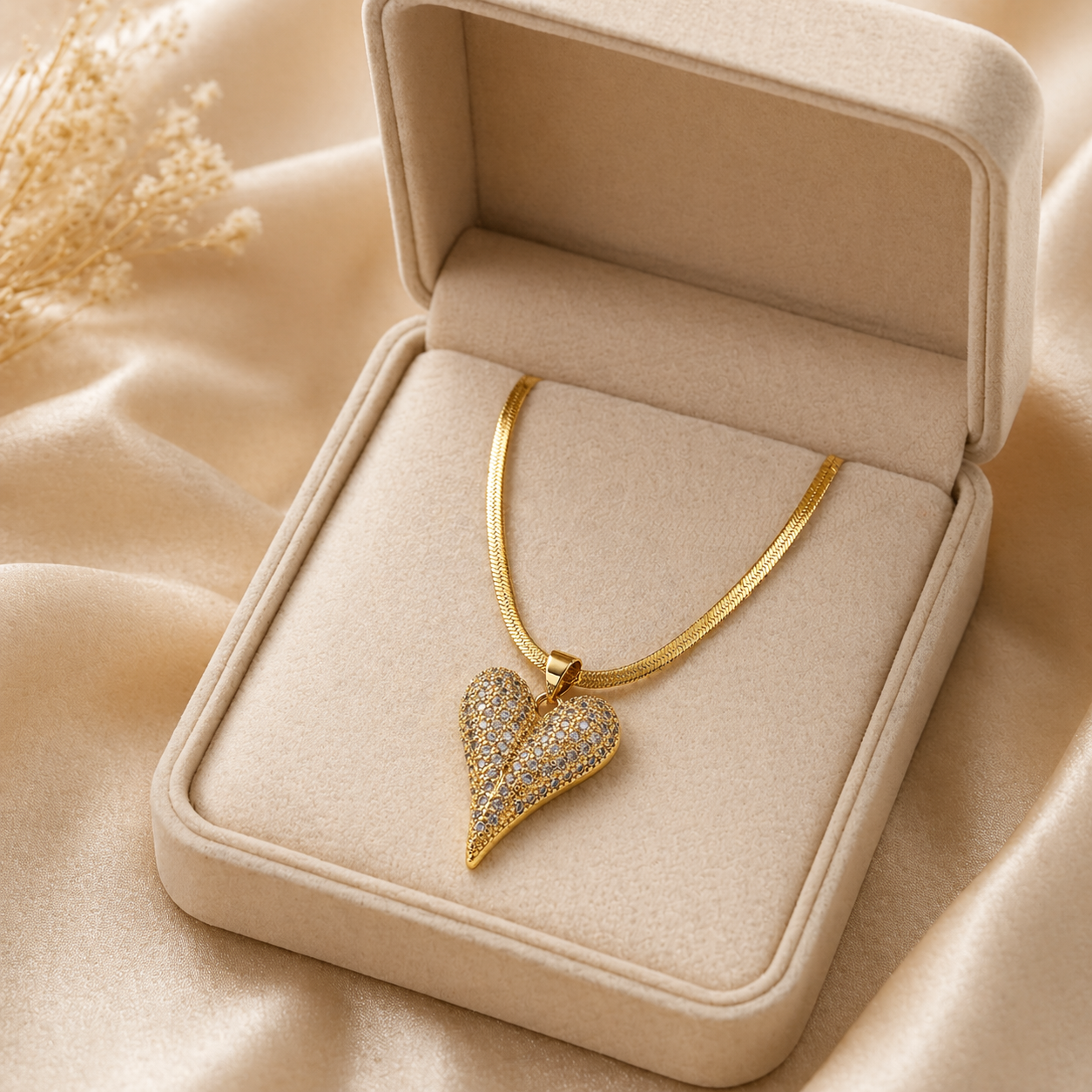 18K Gold Electroplated Heart Pendant Necklace