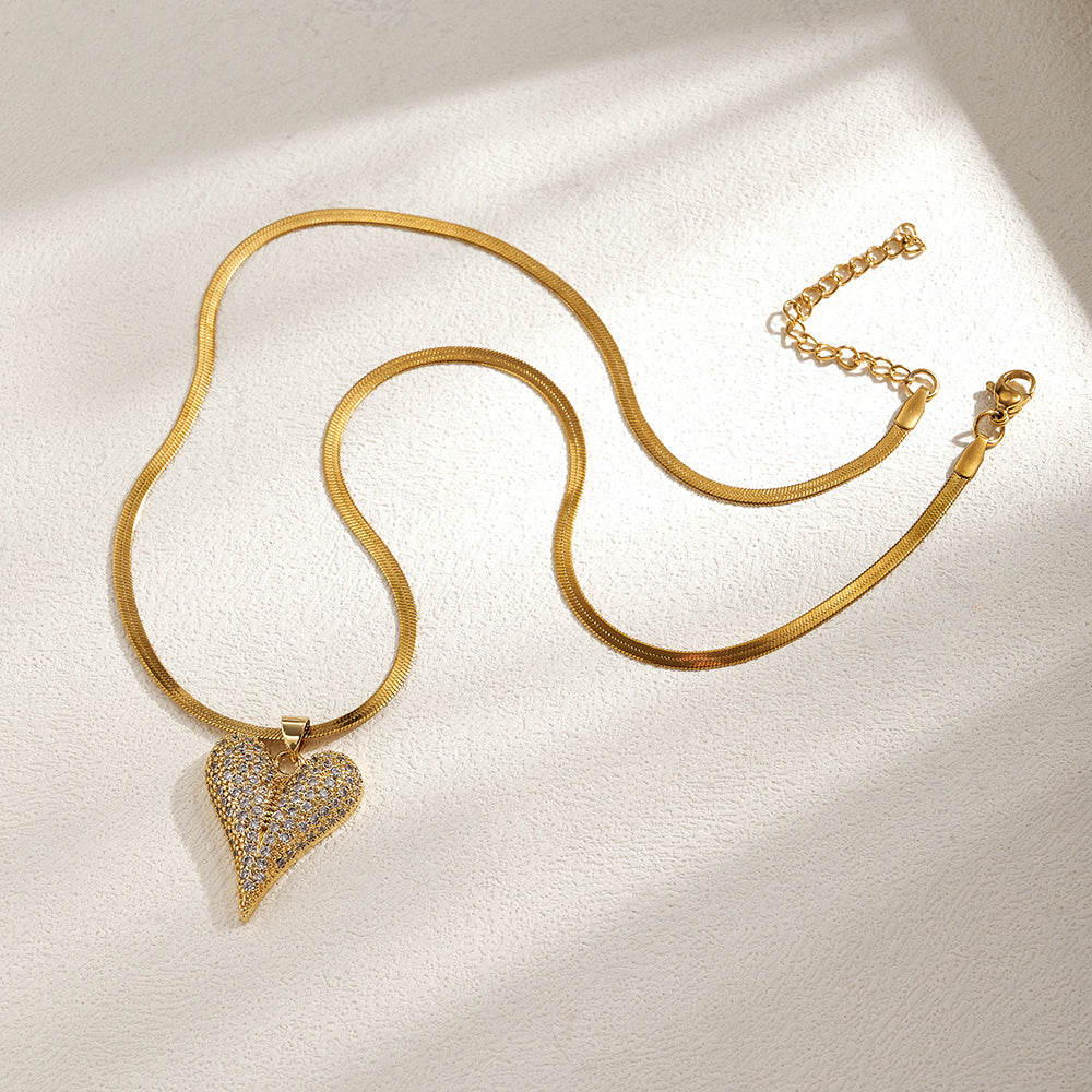 18K Gold Electroplated Heart Pendant Necklace