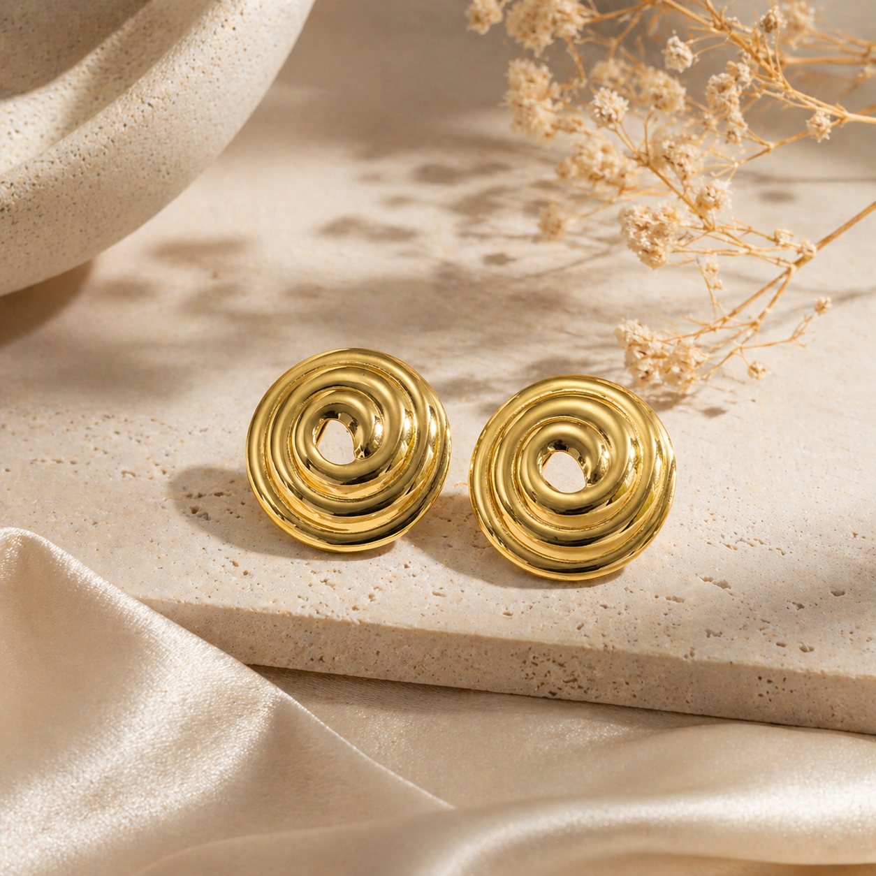 Gold Spiral Statement Stud Earring