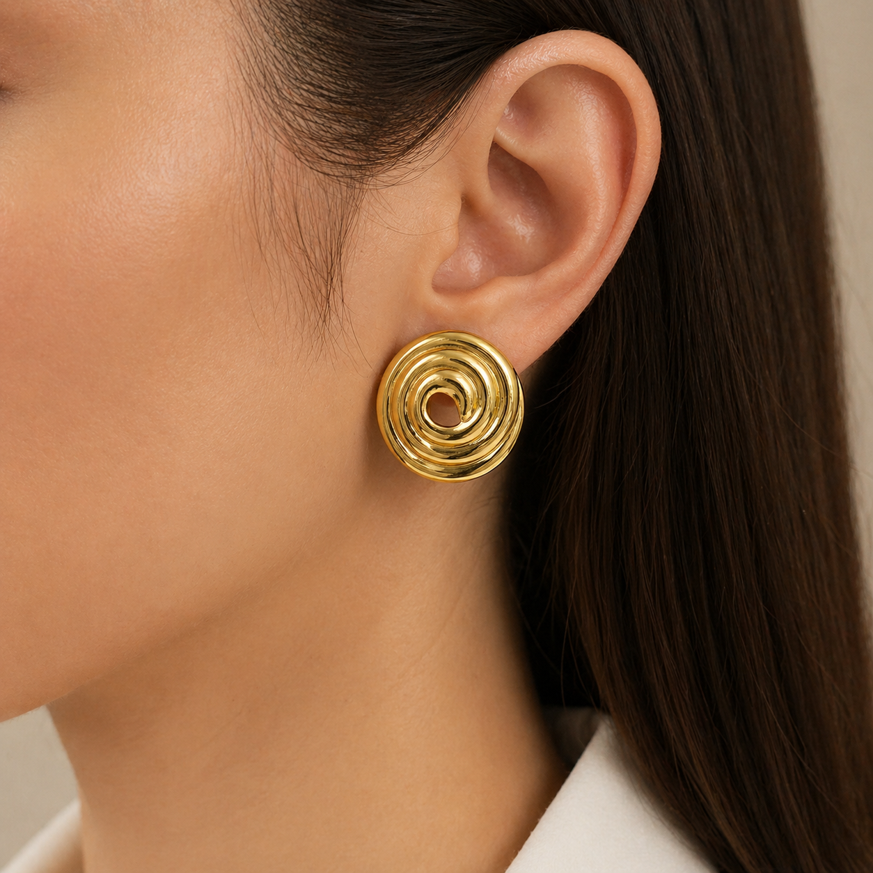 Gold Spiral Statement Stud Earring