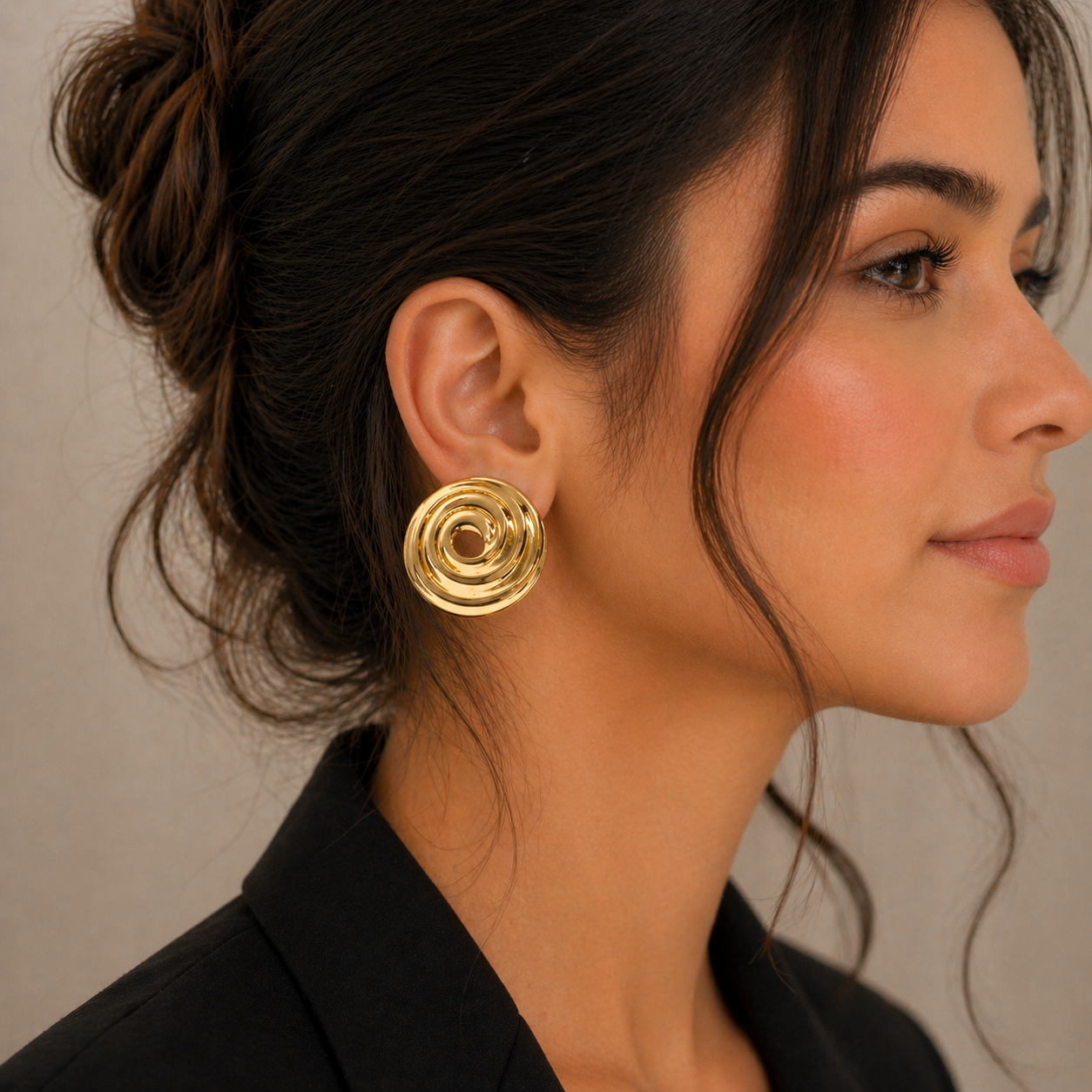 Gold Spiral Statement Stud Earring