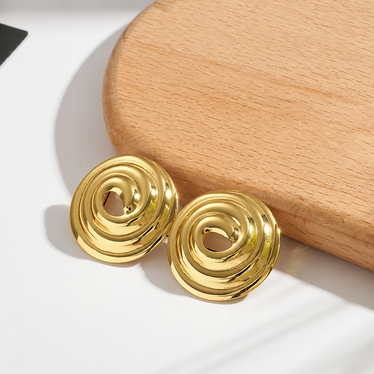 Gold Spiral Statement Stud Earring