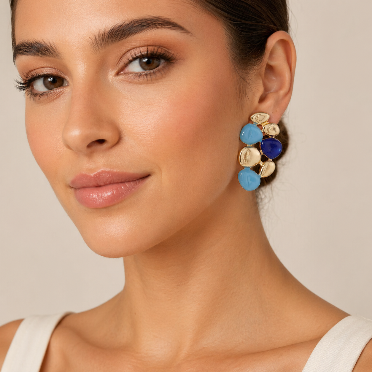 Gold & Blue Statement Cluster Earring