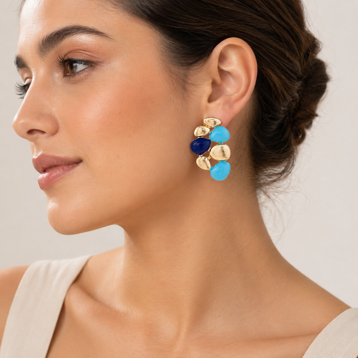 Gold & Blue Statement Cluster Earring