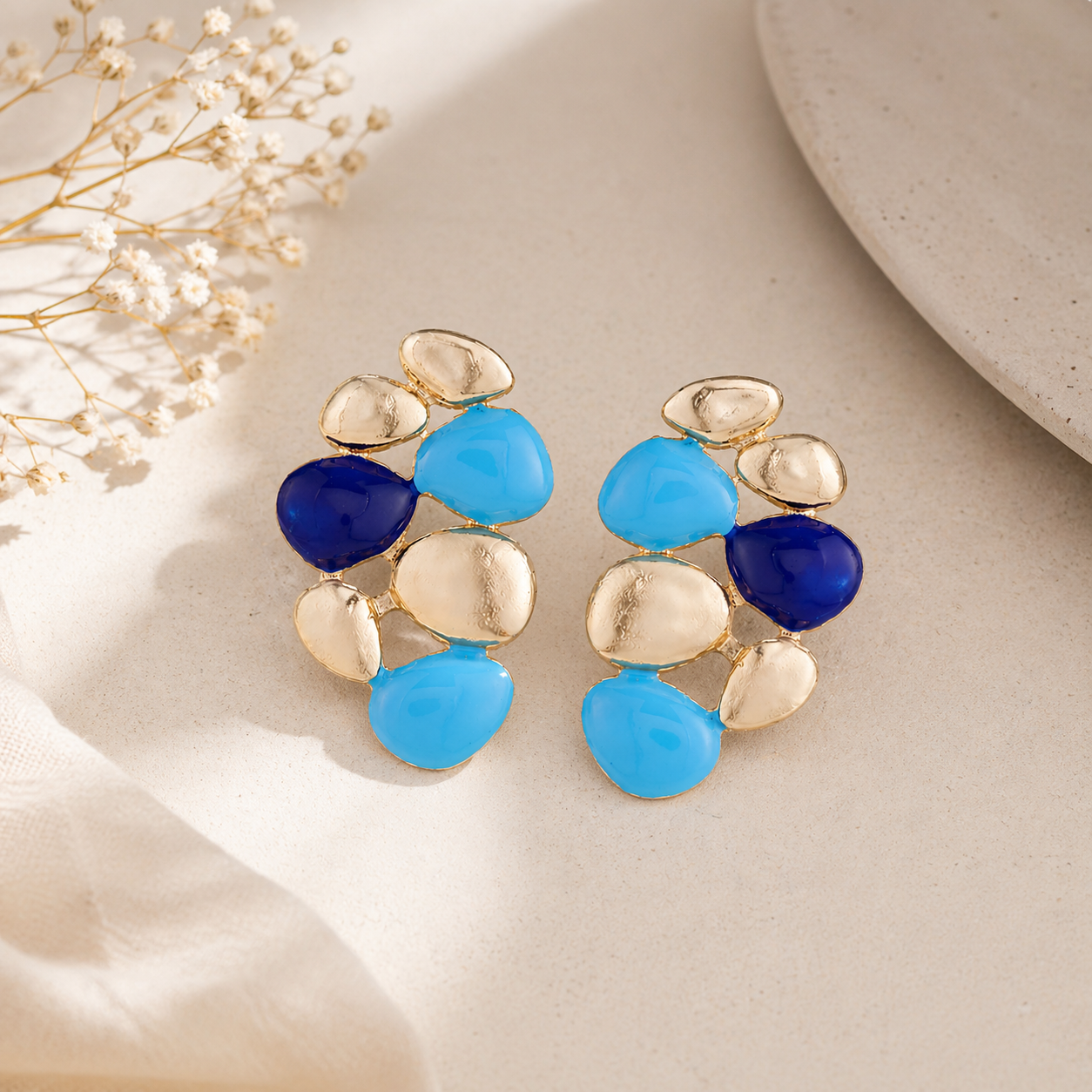 Gold & Blue Statement Cluster Earring