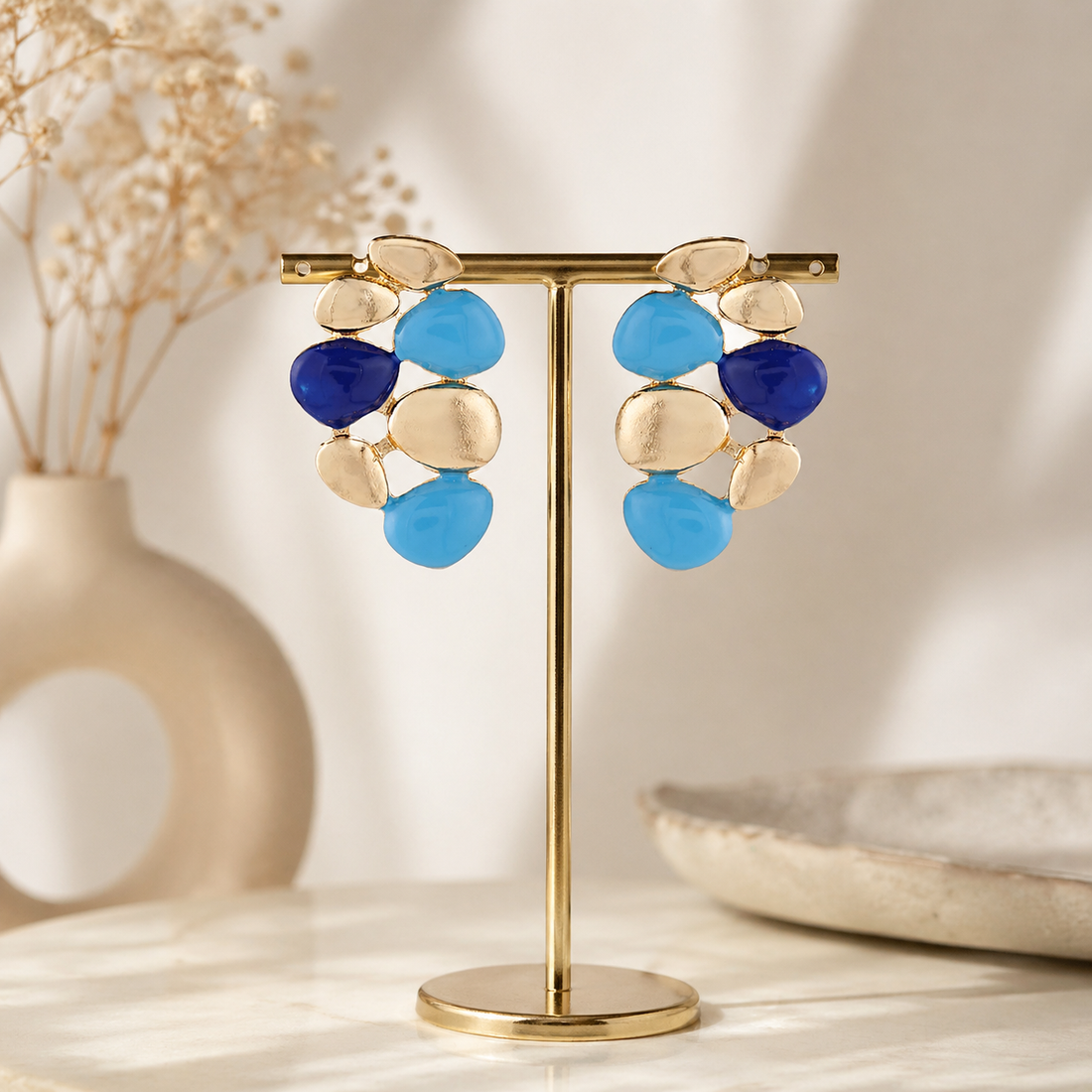 Gold & Blue Statement Cluster Earring