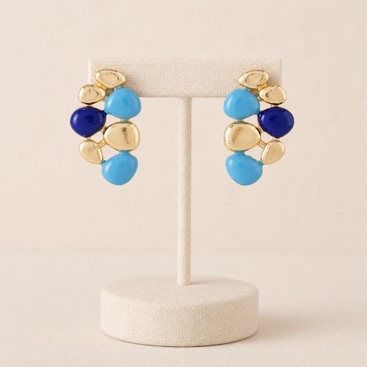 Gold & Blue Statement Cluster Earring