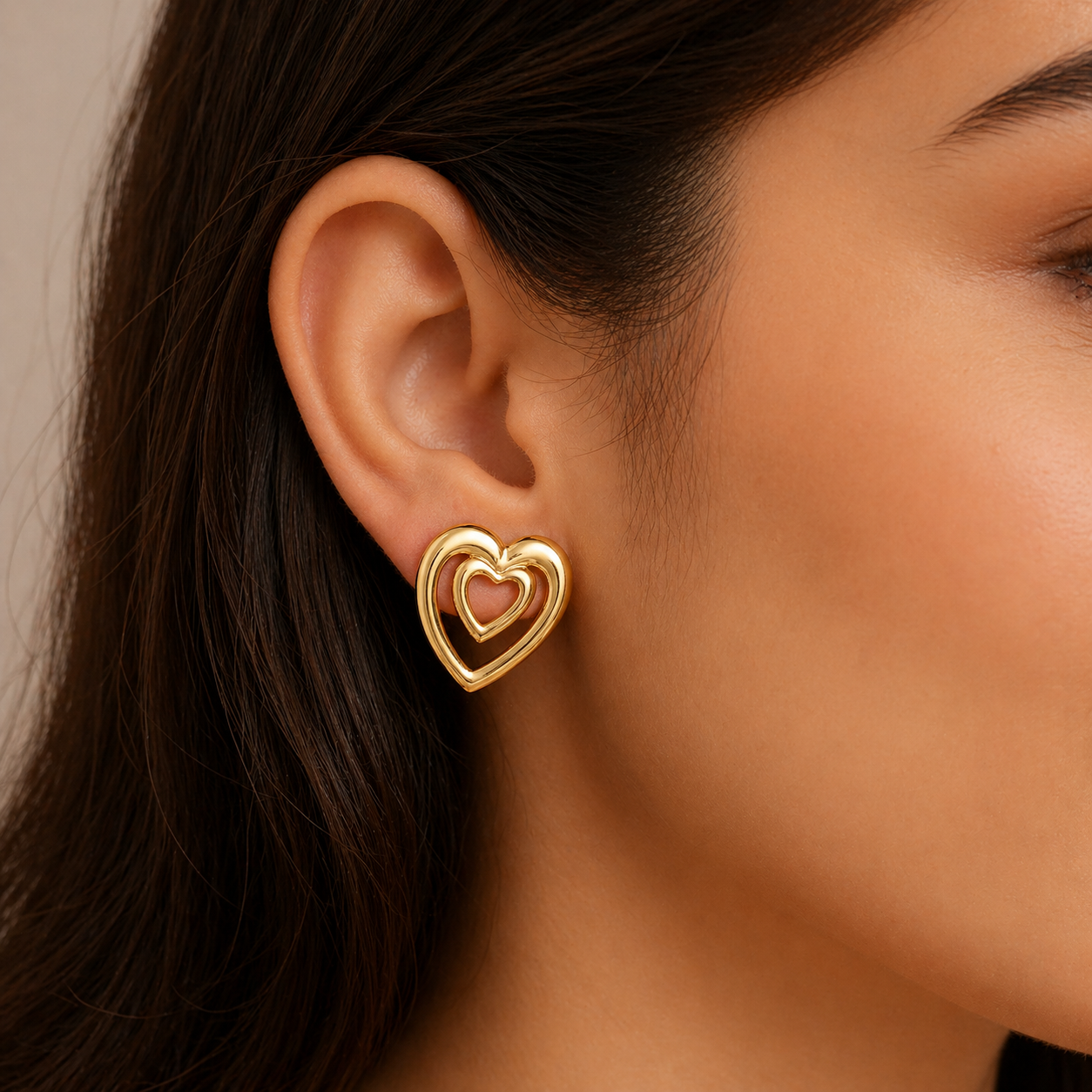 Gold Double Heart Statement Earring