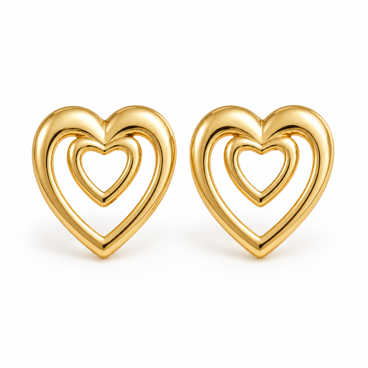 Gold Double Heart Statement Earring