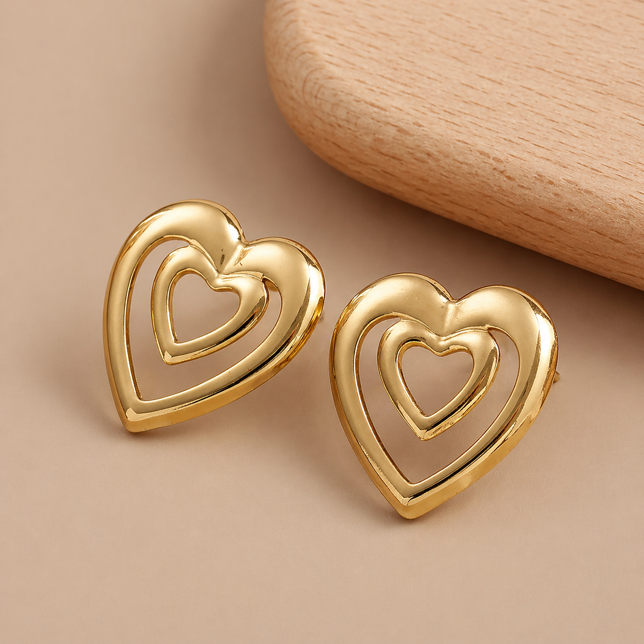 Gold Double Heart Statement Earring