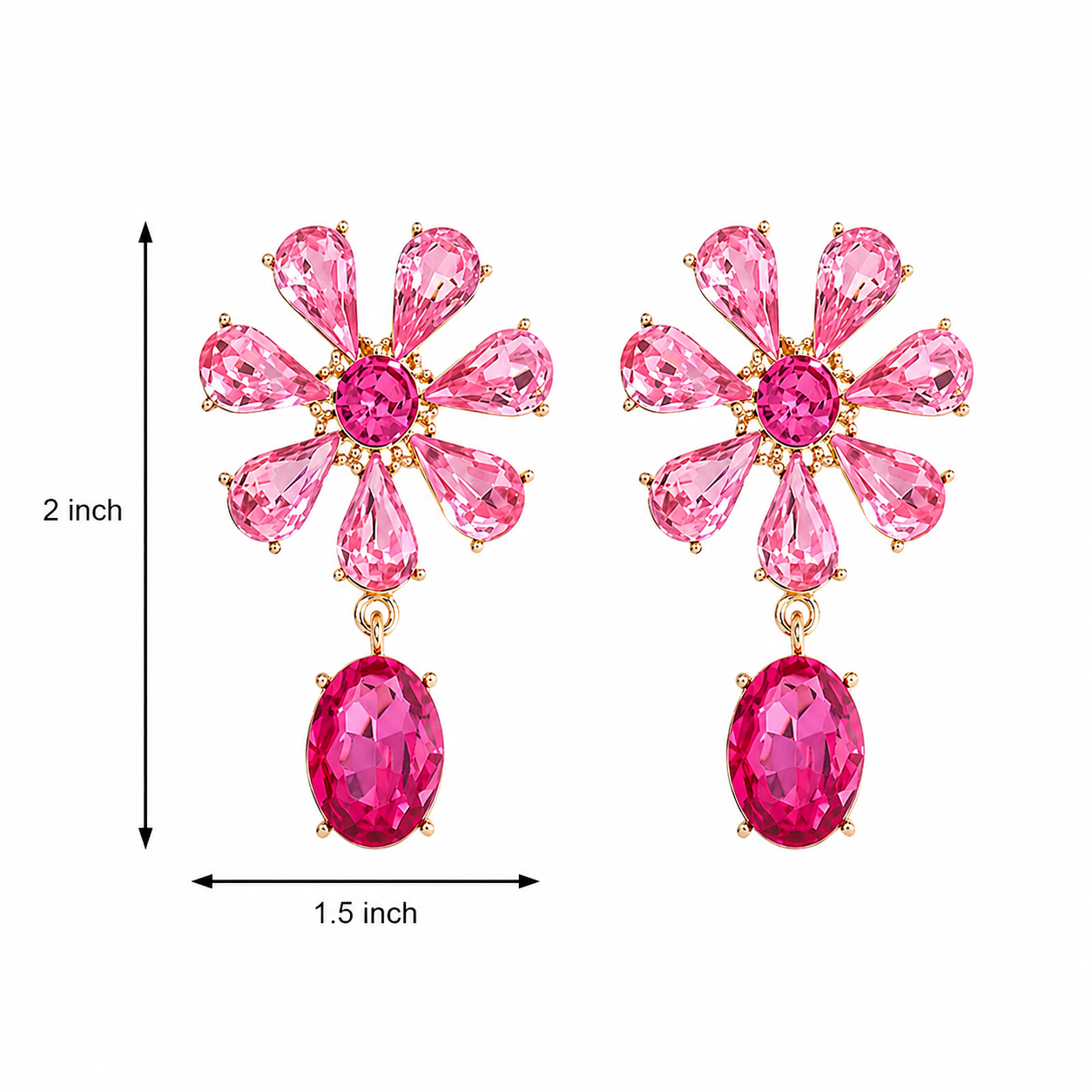 Pink Crystal Floral Drop Earring