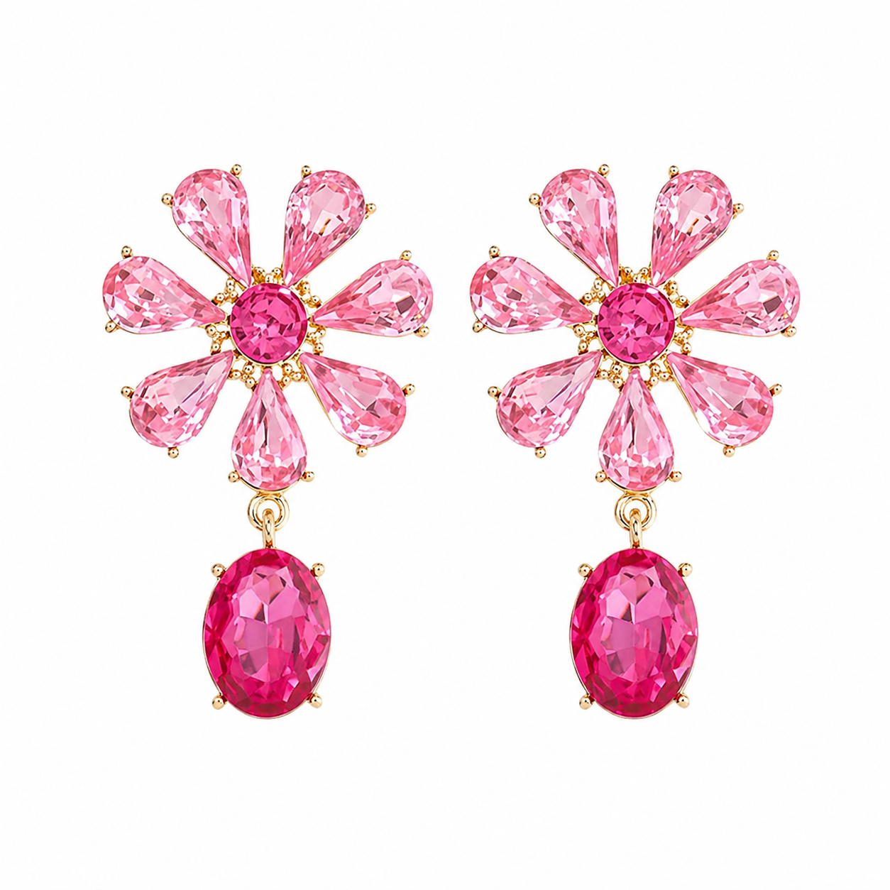 Pink Crystal Floral Drop Earring