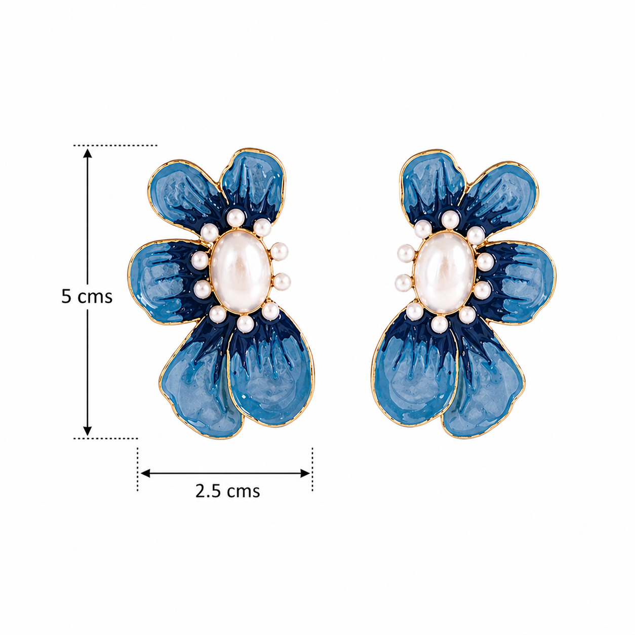 Elegant Blue Floral Pearl Stud Earring