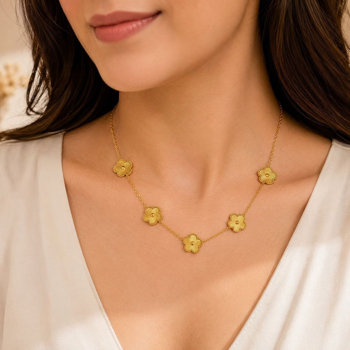 Gold-Plated Clover Charm Necklace