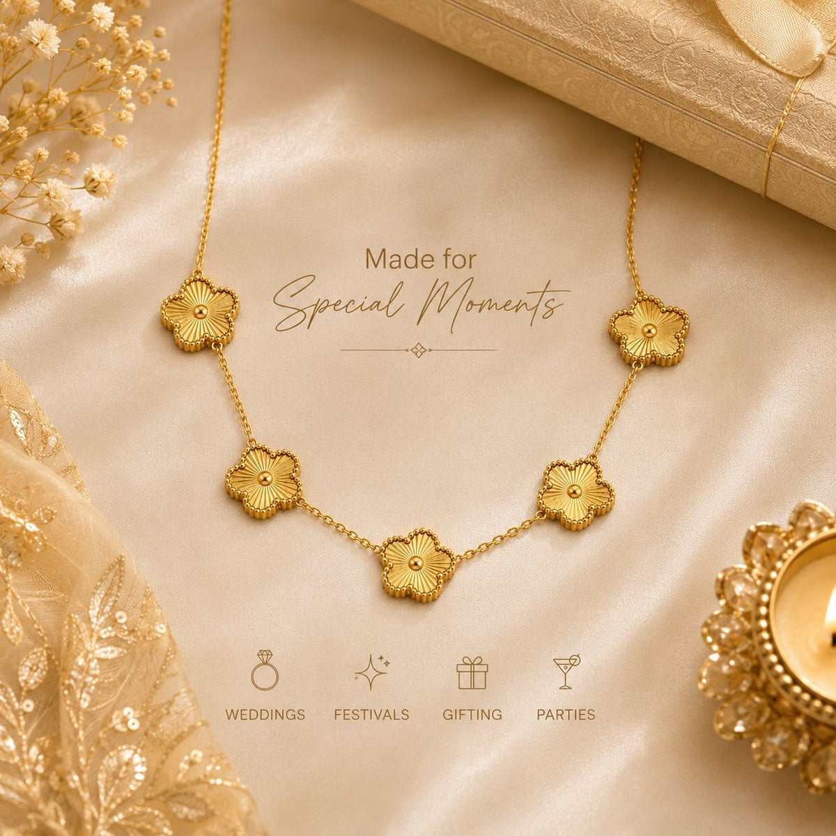 Gold-Plated Clover Charm Necklace