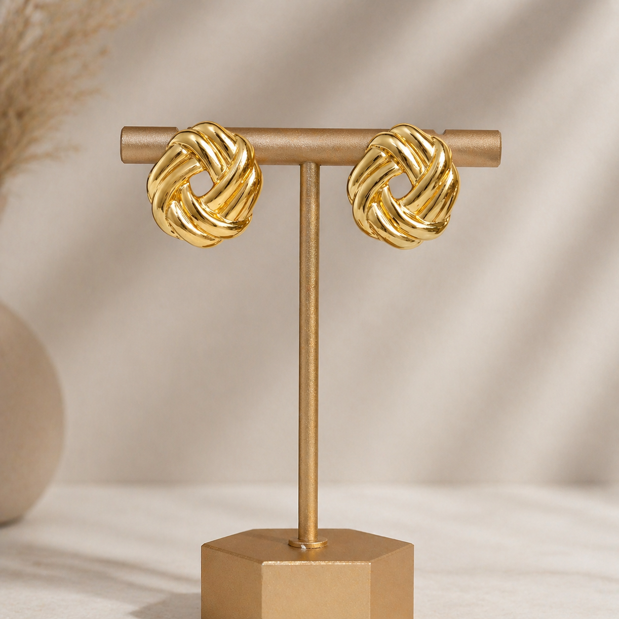 Elegant Gold Plated Knot Stud Earring
