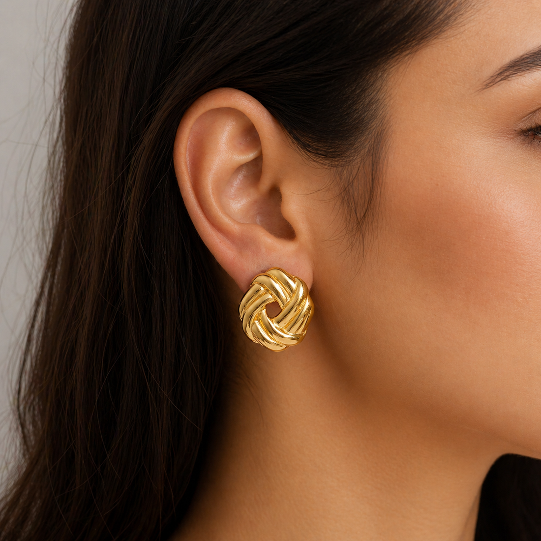 Elegant Gold Plated Knot Stud Earring